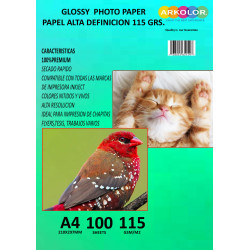 PAPEL ALTA RESOLUCION GLOSSY A4X100 HJS 115 GRS