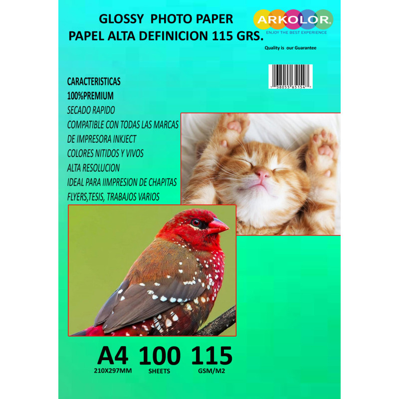 PAPEL ALTA RESOLUCION GLOSSY A4X100 HJS 115 GRS