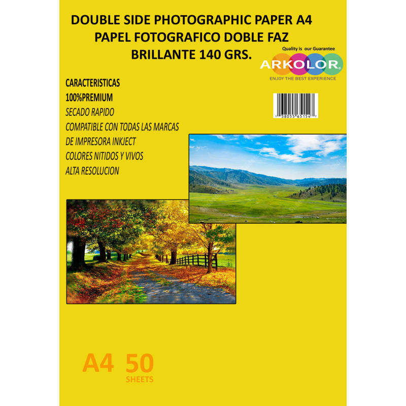 PAPEL FOTOGRAFICO DOBLE FAZ A4 BRILLANTE 50 HOJAS 140 GRS